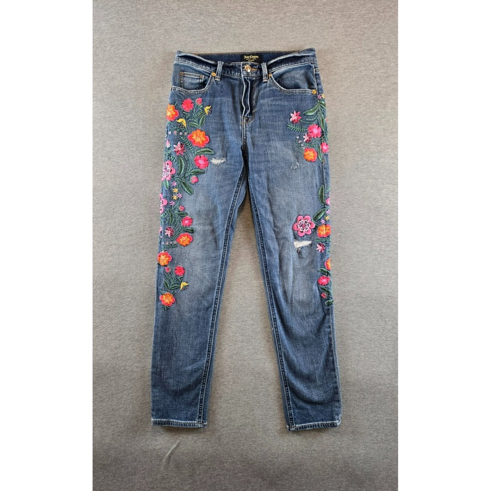 Juice Couture Black Label Size 25 (25x28) Floral Embroidered Slim Jeans Y2K Rare